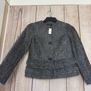 Talbots Womens Tweed Ruffle Trim Wool Blend Blazer Jacket size 4P